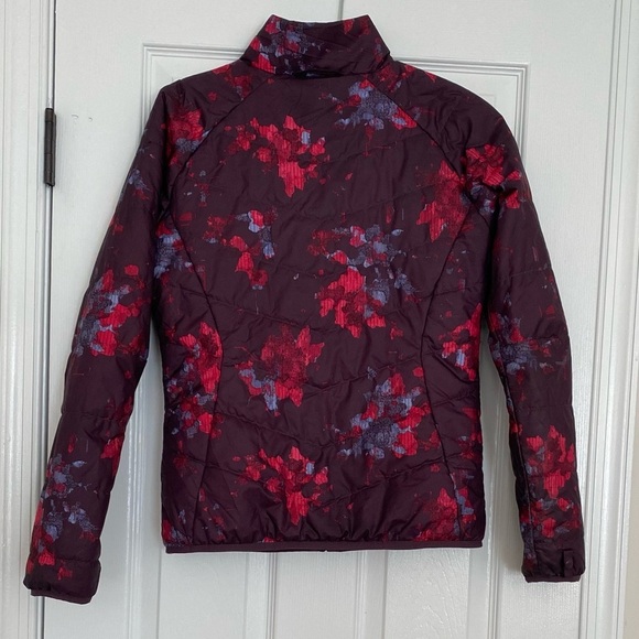 THE NORTH FACE Ladies Burgundy Pink Floral Puffer Quilted LOGO Jack Coat Size S - Picture 2 of 6